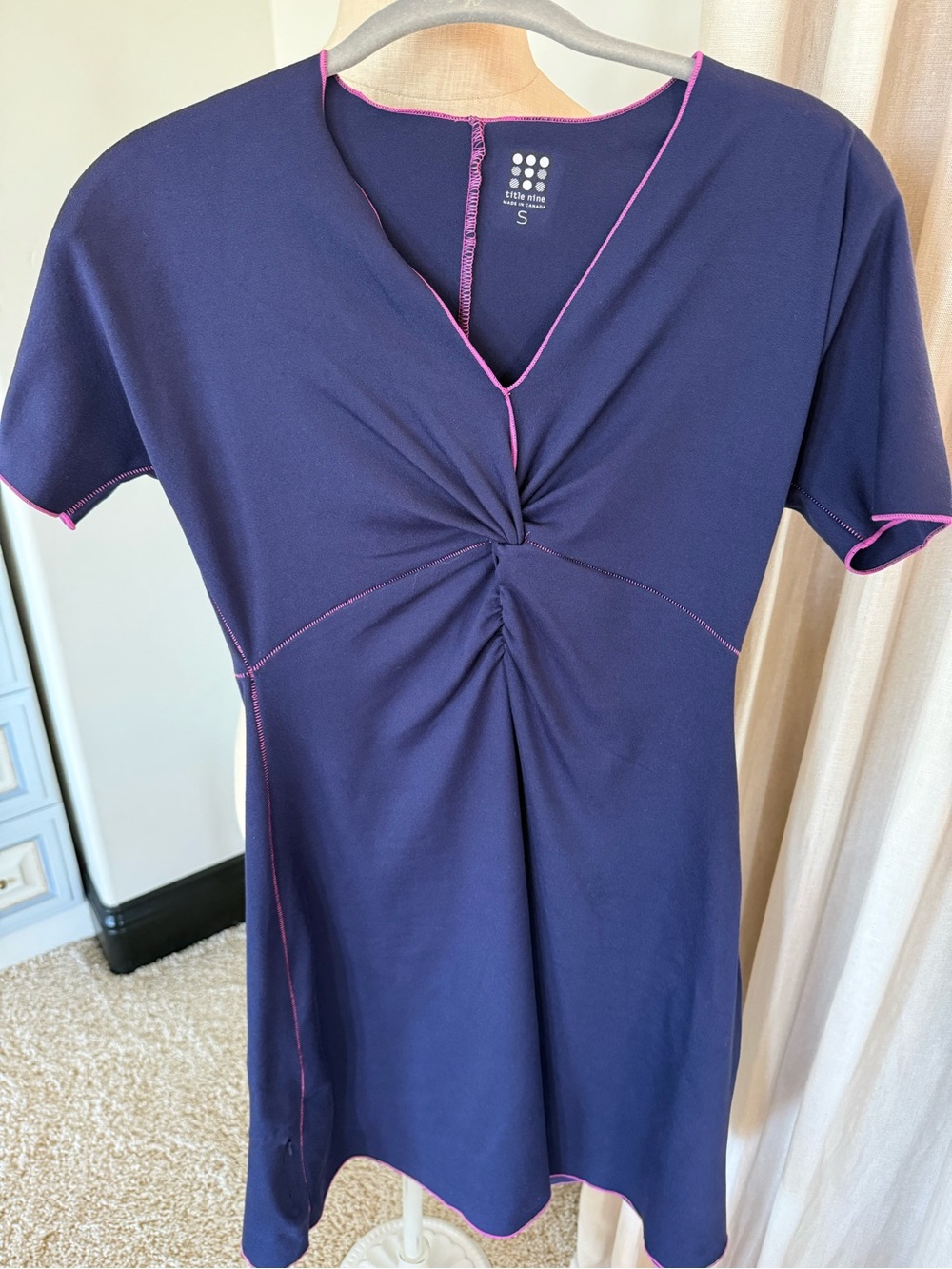 Title Nine Navy V-Neck Twist-Front Top with Pink Accent